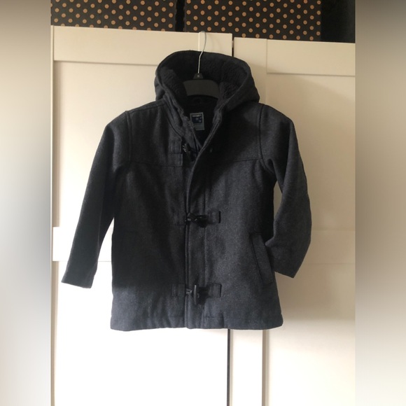 Old Navy Hooded Gray Wool Blend Toggle Boys Winter Coat Size 5T New - Picture 1 of 6